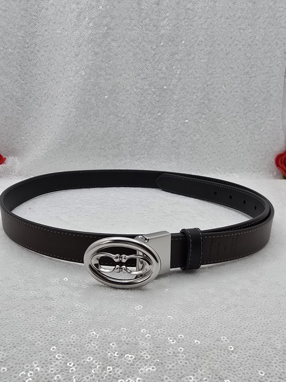Coach Silver-Tone Buckle Cut To Size Leather Reversible Belt Black & Maple